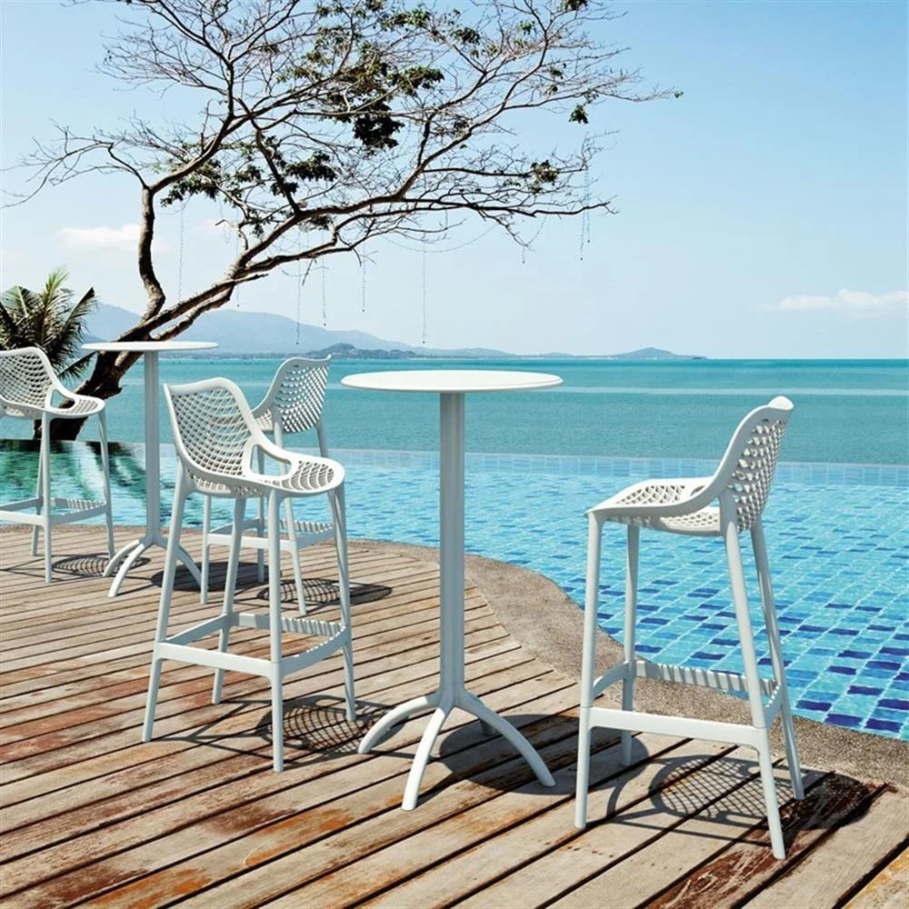Home Square Polypropylene Patio Bar Stool in Taupe - Set of 2