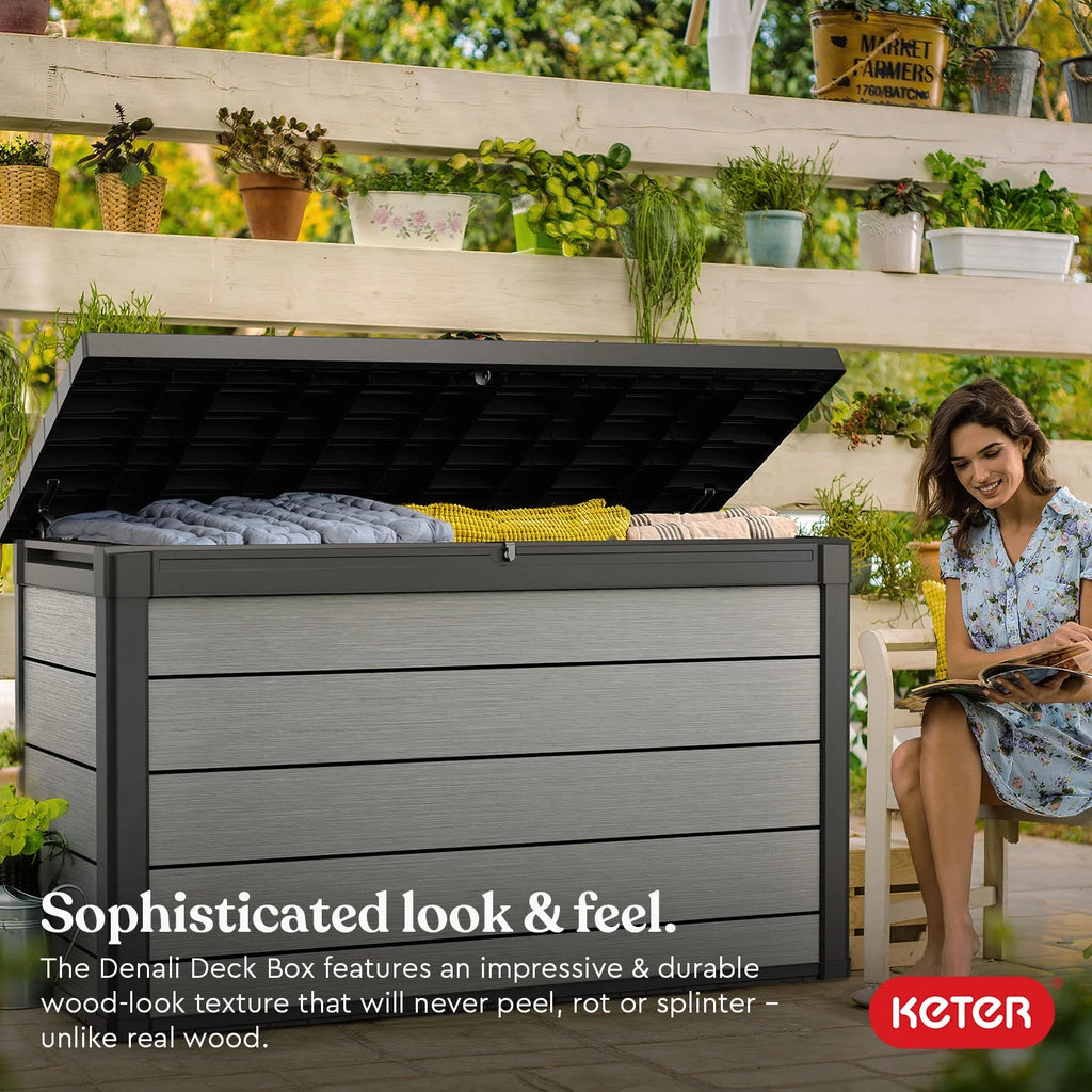 Keter Denali Grey 200 Gallon Durable Resin Outdoor Storage Deck Box Ideal Store Garden Tools and Pool Toys, Grey