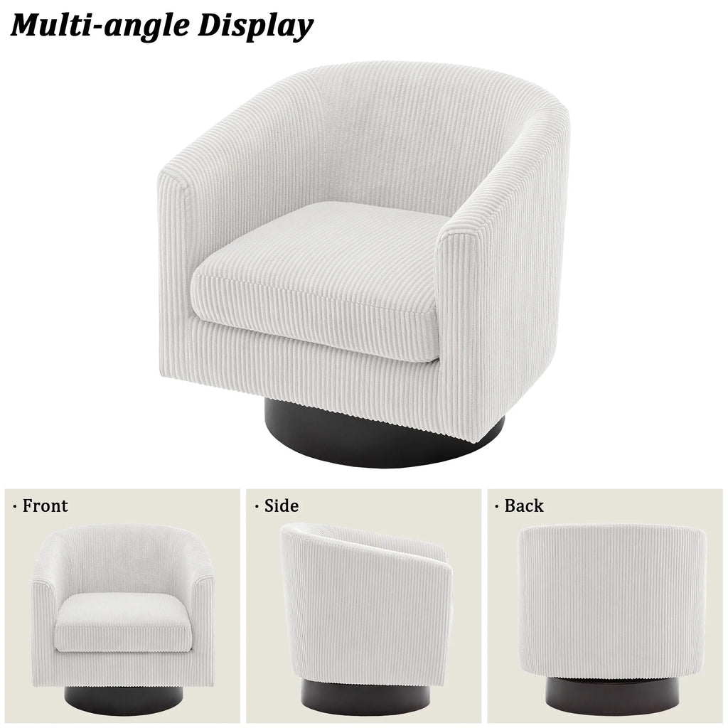 DREAMSIDEA Swivel Barrel Accent Chair for Living Room, Modern Upholstered Round Club Armchair-Cream