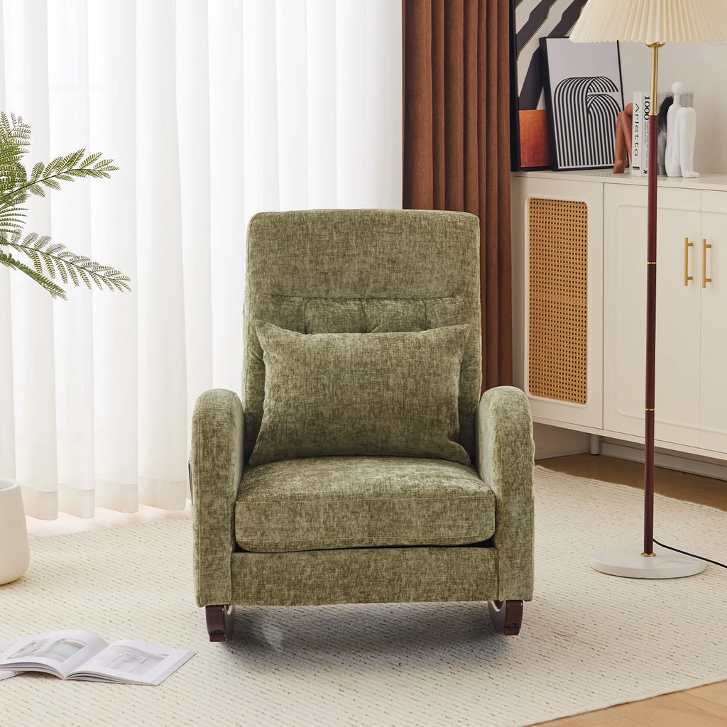 Ktaxon Rocking Accent Chair Glider Reading Chair Comfy Teddy Velvet Upholstered Single Sofa Rocker for Living Room, Nursery, Bedroom Beige