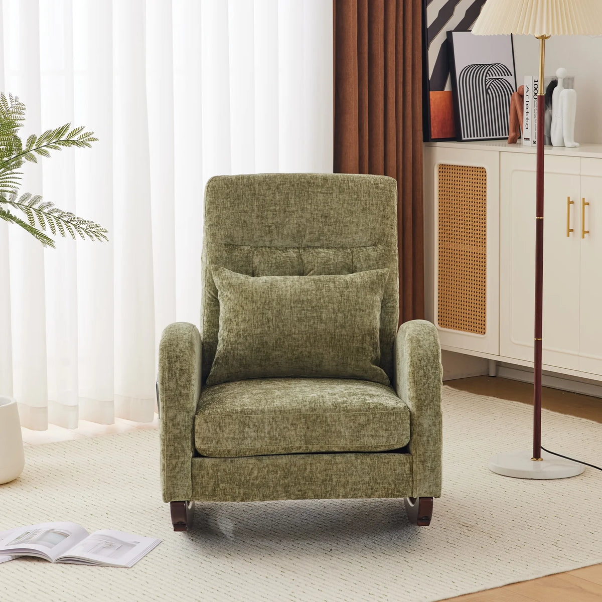 Ktaxon Rocking Accent Chair Glider Reading Chair Comfy Teddy Velvet Upholstered Single Sofa Rocker for Living Room, Nursery, Bedroom Beige