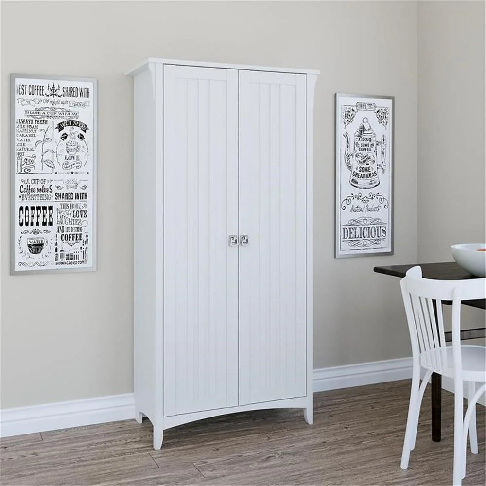 Bowery Hill Farmhouse Engineered Wood Tall Storage Cabinet with Doors in Black