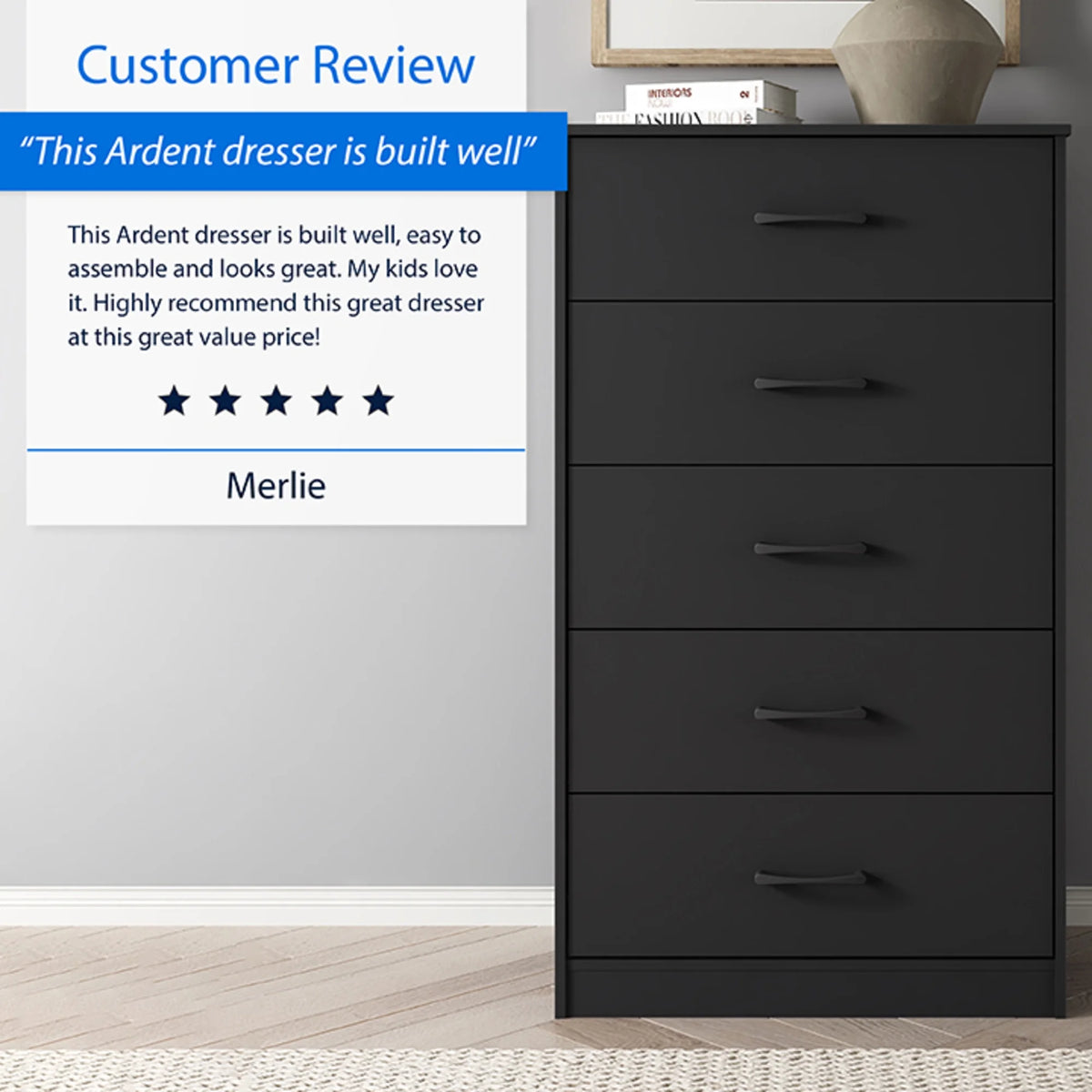 Mainstays Ardent 5 Drawer Dresser, Black