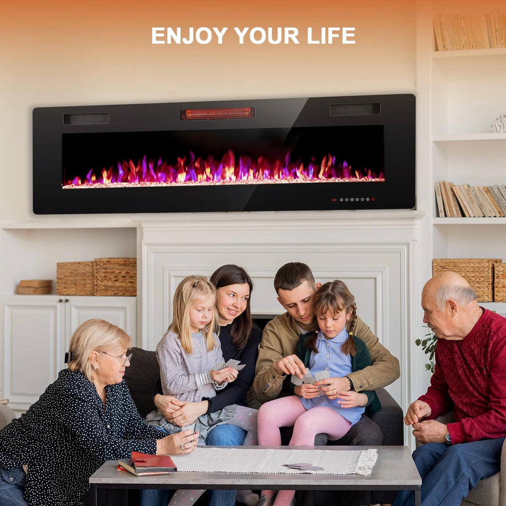 KISSAIR 60�� Indoor Electric Fireplace Ultra Thin Fireplace, Wall Mounted Recessed Fireplace with Multiple Colors