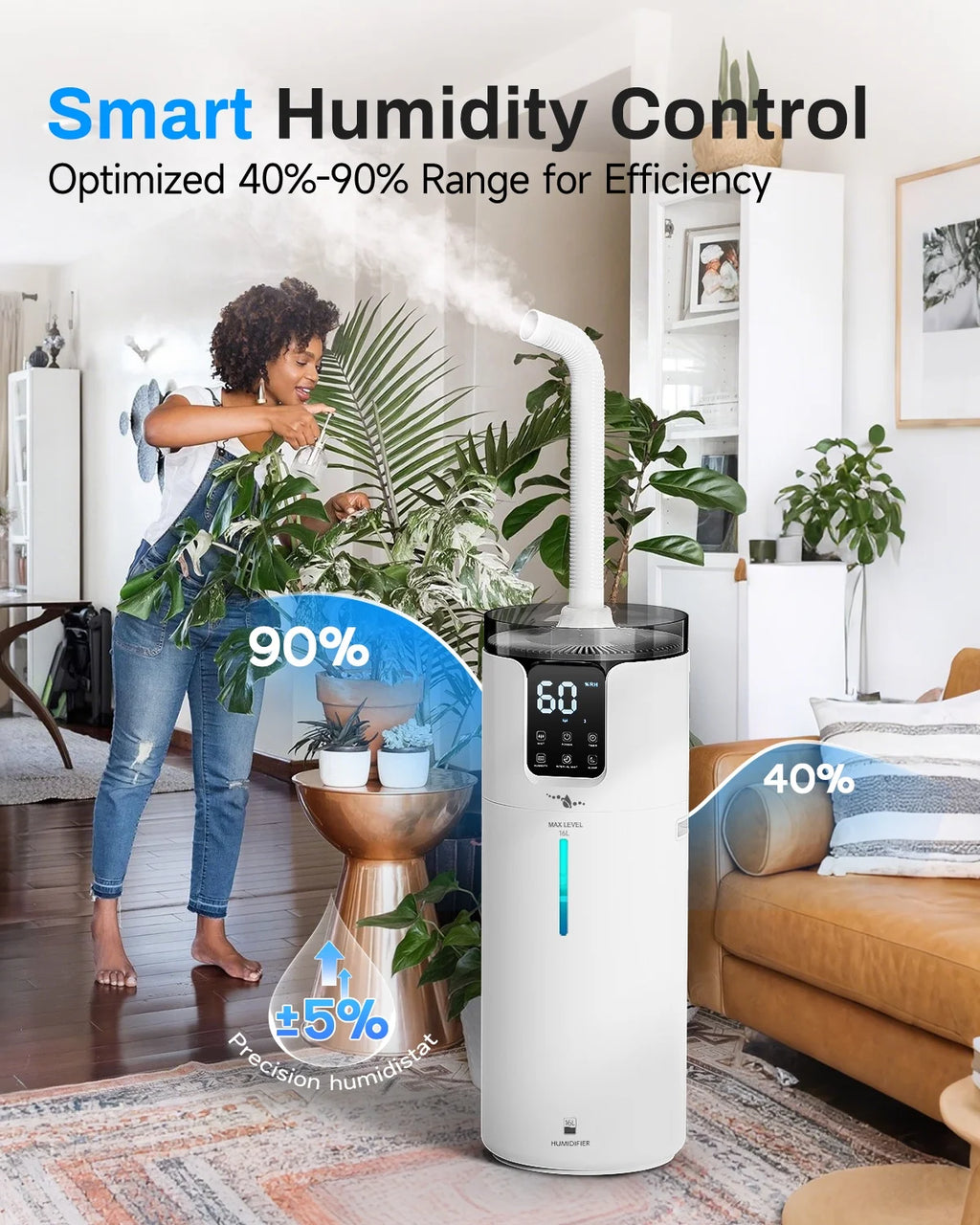 Lacidoll 4.2 Gal Humidifier for Large Room Bedroom, Top Fill, Essential Oil Tray, Touch and Remote Control