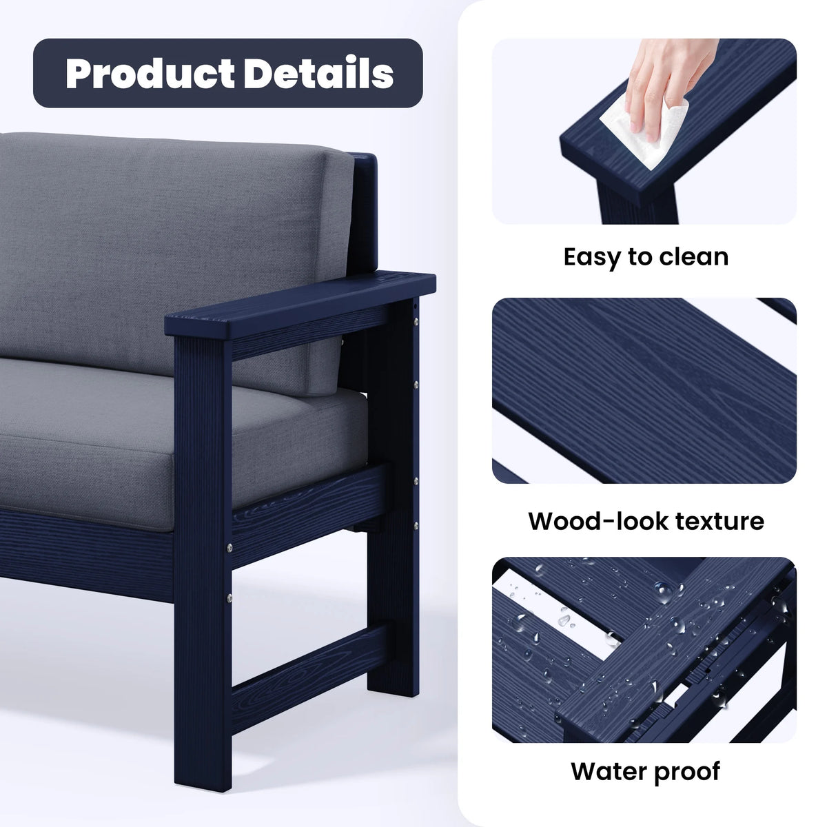 JUSTLET Patio Furniture Sets,2 Pieces Outdoor Chairs With Gray Cushions, Black