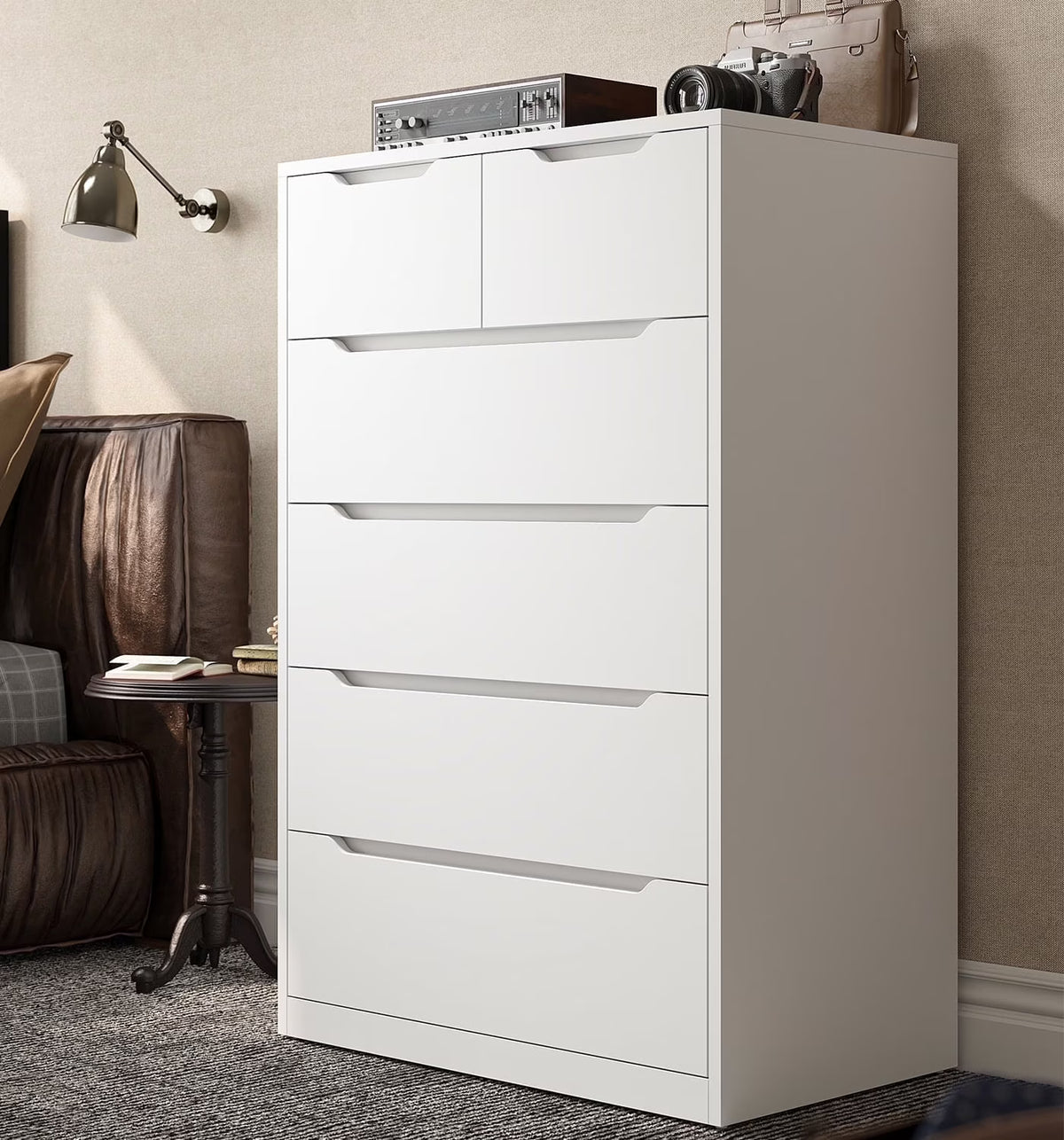 EnHomee White Dresser for Bedroom Wood 6 Drawer Modern Storage Cabinet for Bedroom Living Room Closet, 43.3"Hx 27.5"Lx 15.7"D