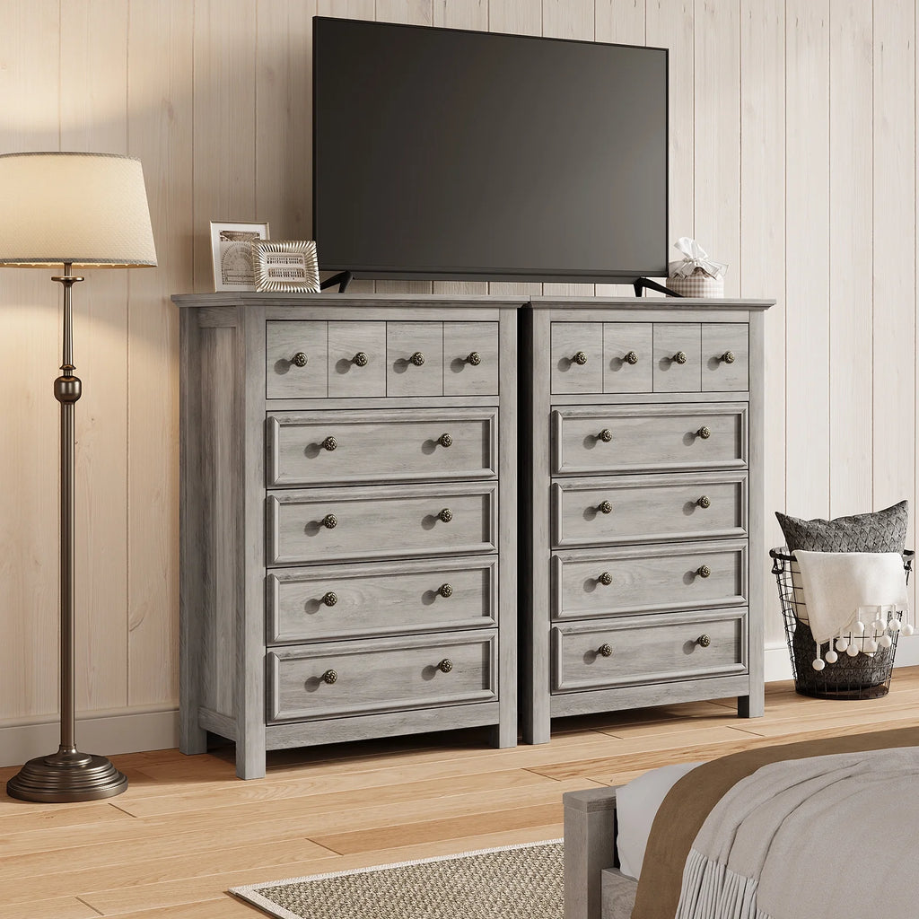 6 Drawer Wood Dresser for Bedroom, Chest of Drawers, Storage Organization Unit for Clothing, Gray
