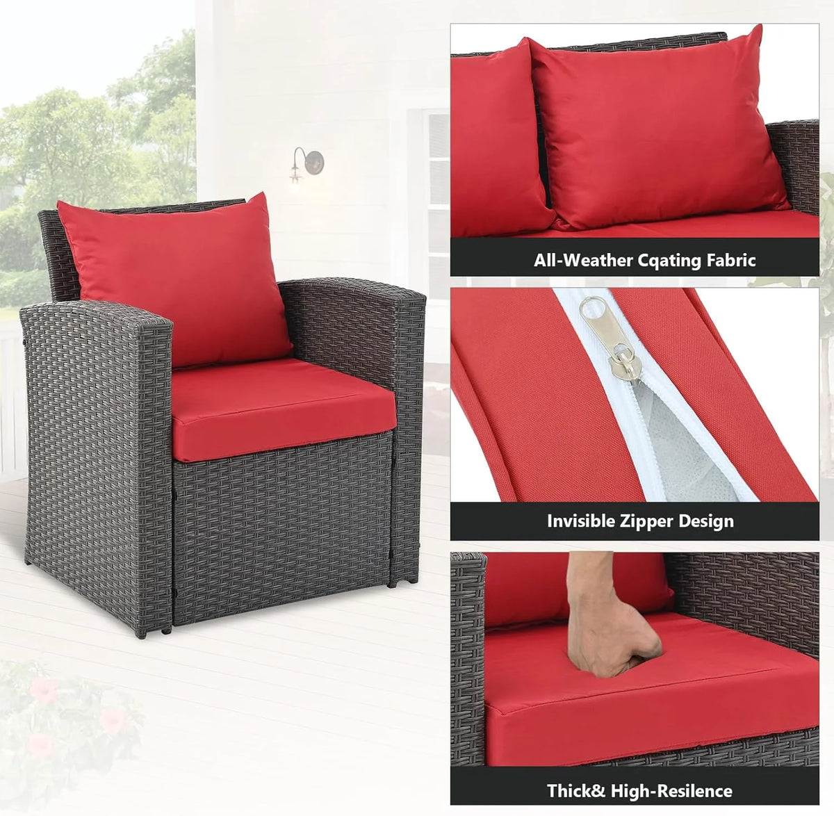HighSound 4 Piece Patio Furniture Set, Outdoor Wicker Patio Sectional Sofa, All Weather PE Rattan Outdoor Sectional with Cushions & Coffee Table, Dark Gray