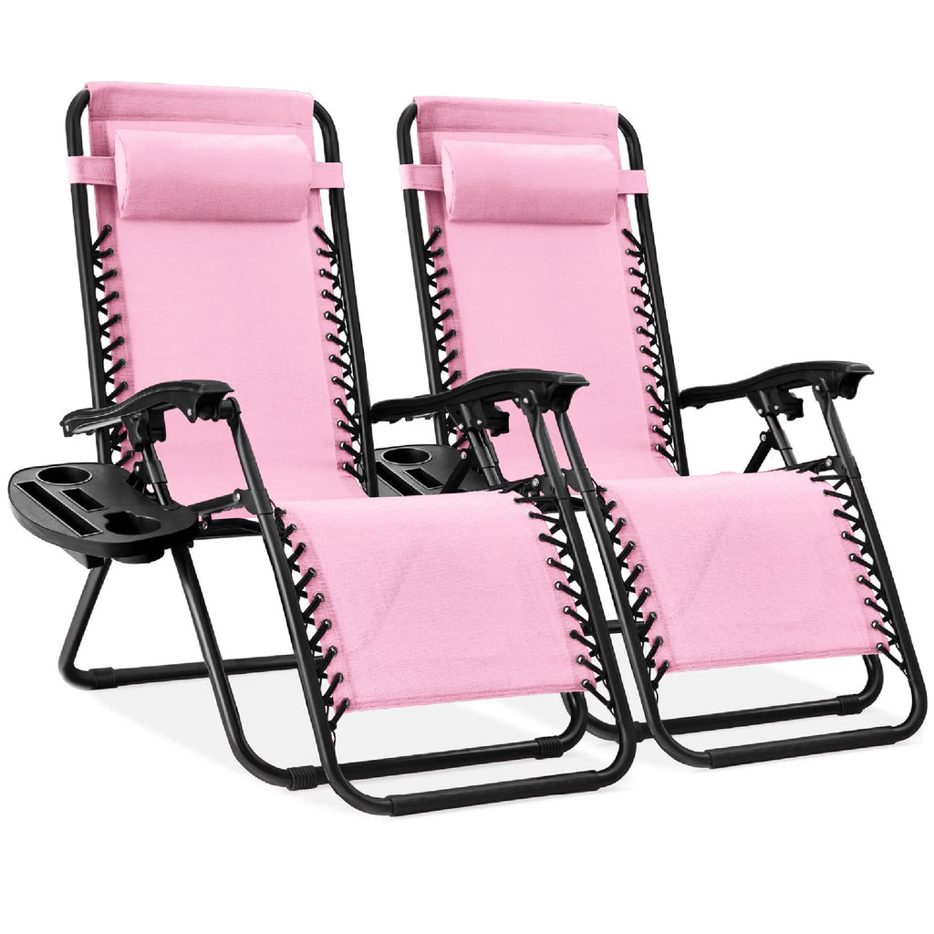 Best Choice Products Set of 2 Zero Gravity Lounge Chair Recliners for Patio, Pool w/ Cup Holder Tray - Gray
