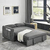 Momspeace 55" Modern Velvet Pull Out Sofa Bed Loveseat Lounge Chaise,Sleeper Sofa Bed with Adjustable Backrest 2 Detachable Arm Pockets - Gray