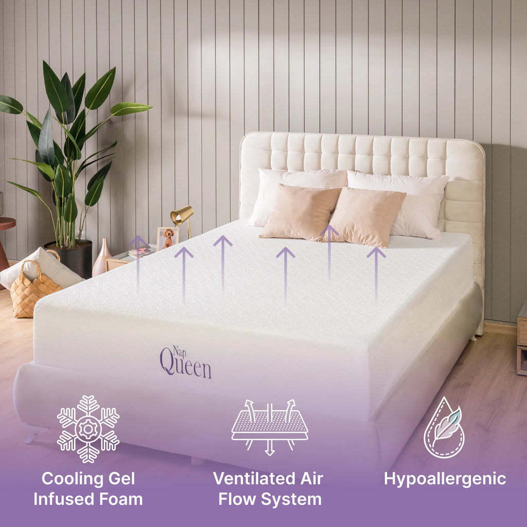 NapQueen Elizabeth 8" Full Mattress, Cooling Gel Infused Memory Foam, Bed in a Box, Adult