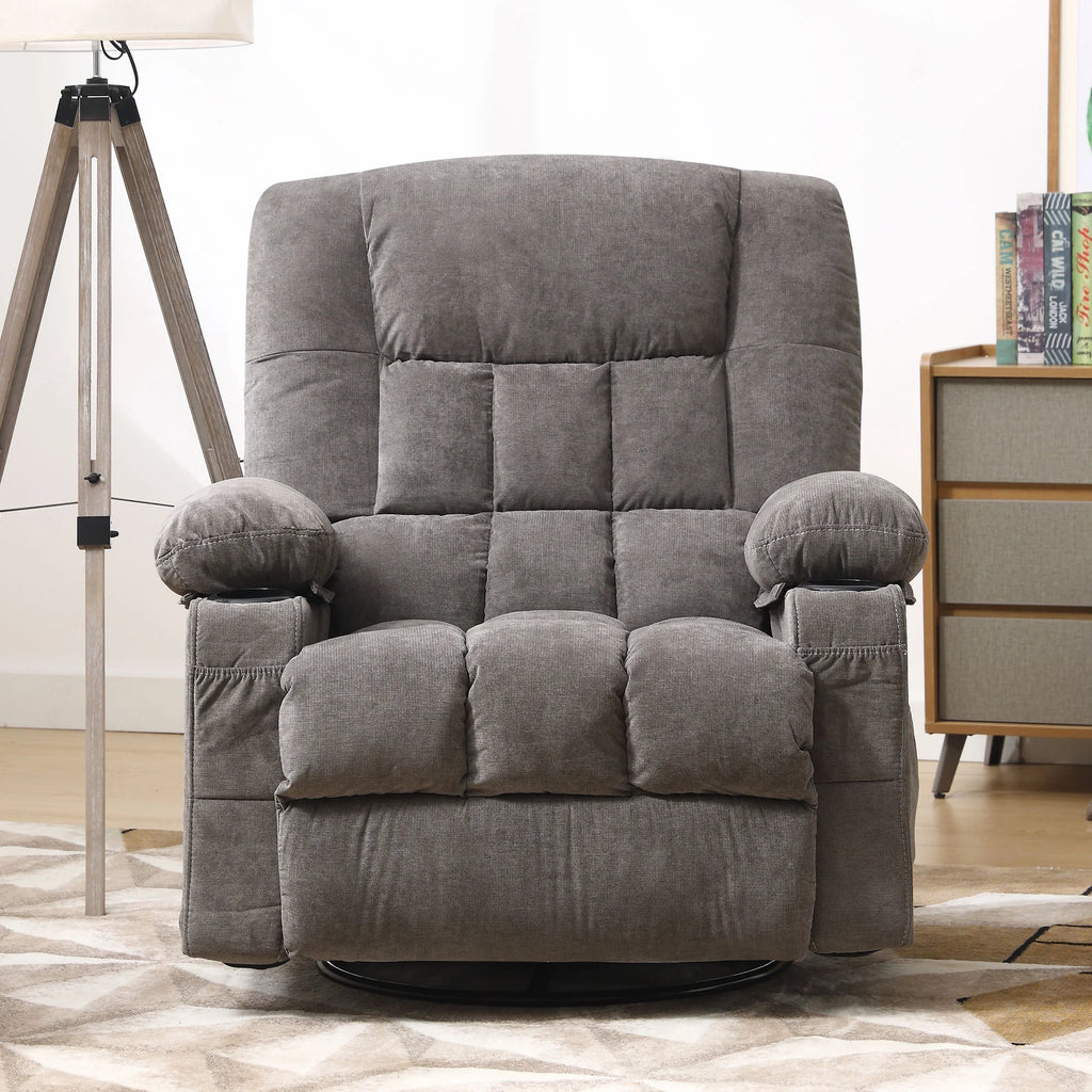 JONPONY Manual Recliner Chair with Heat Therapy and Massage Function, Heavy Duty Reclining Mechanism Massage Chair, Elderly Single Rocker Sofa with Cup Holders for Bedroom Home Theater,Blue