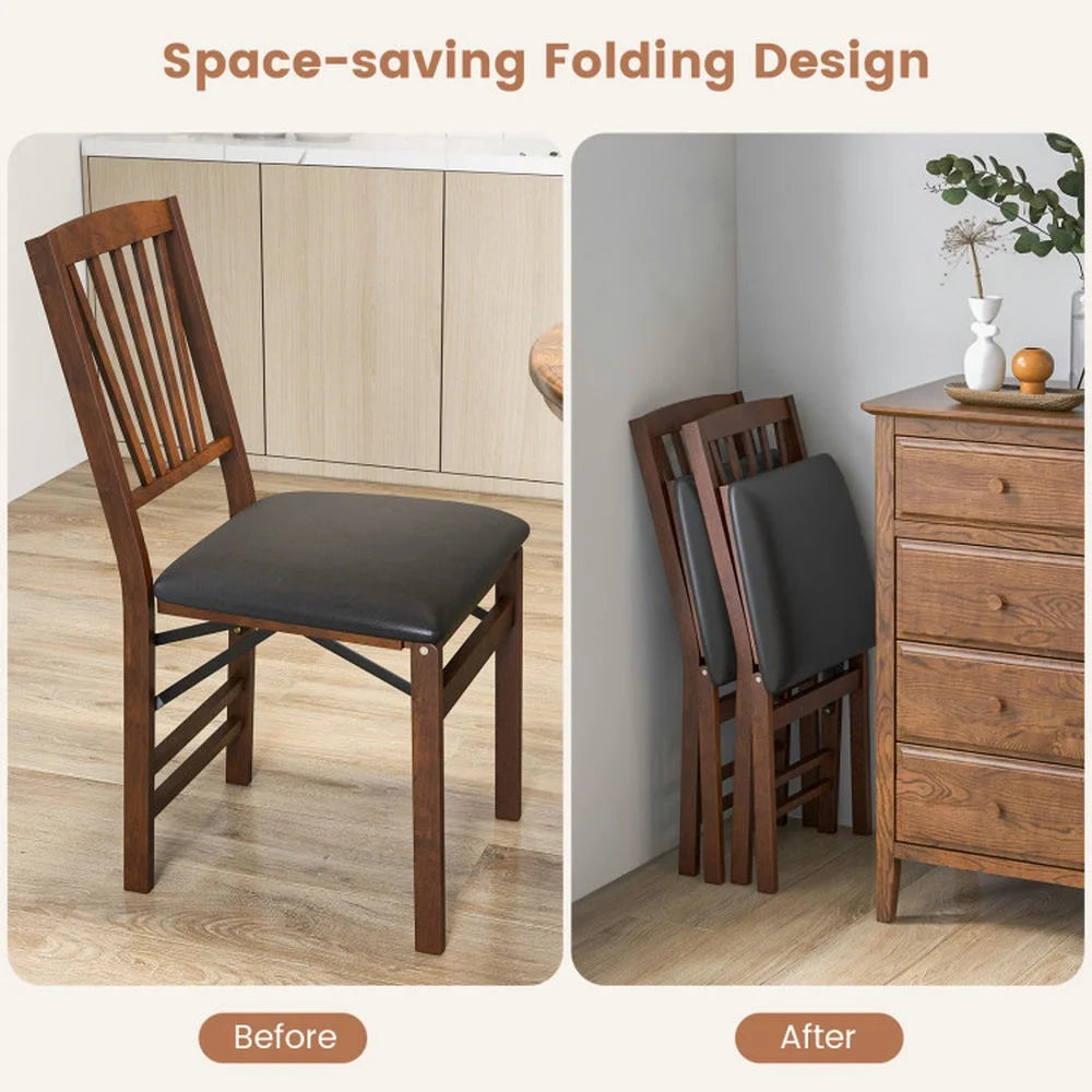 Spaco Set of 2 Folding Chairs with Padded Seat and Rubber Wood Frame-Brown, Lounge Chair, Dining Room Chair for Kitchen, Dining, Bedroom, Living