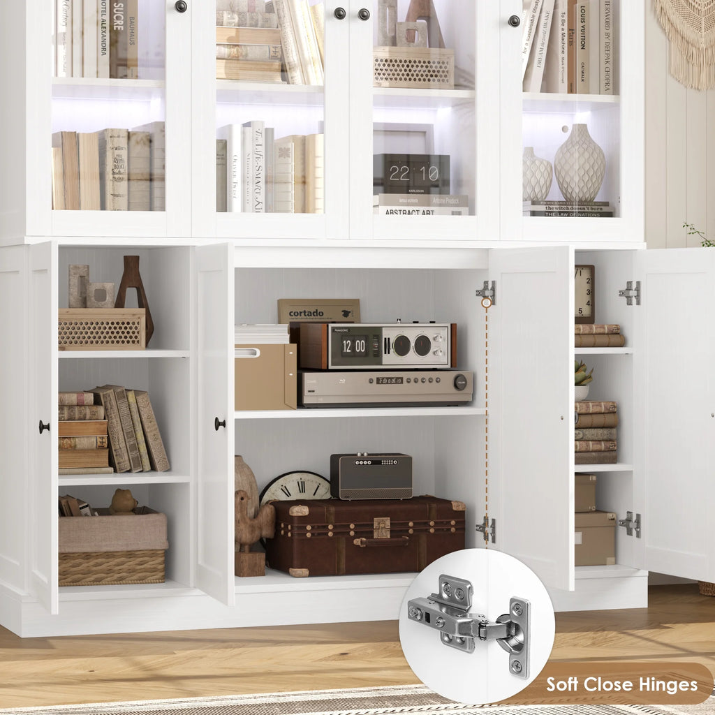 Homfa Kitchen Pantry Cabinet with Glass Doors, 74���� Tall Display Cabinets with LED & Adjustable Shelves for Living Room Office, White
