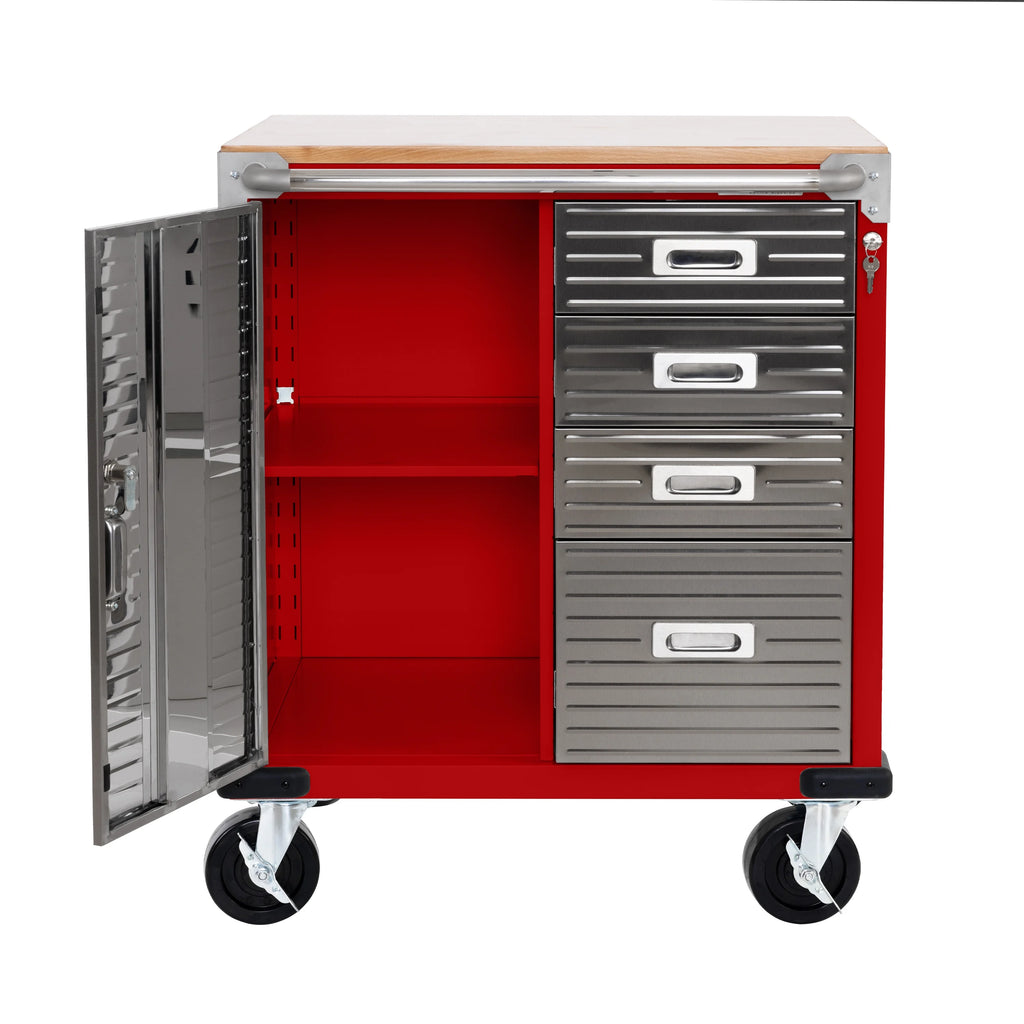 Seville Classics UltraHD® Heavy Duty Rolling Cabinet Workbench Table w/ Solid Wood Top, Workstation for Garage, Office, Workshop, Granite, 1-Door, 4-Drawer (28" W x 25" D)