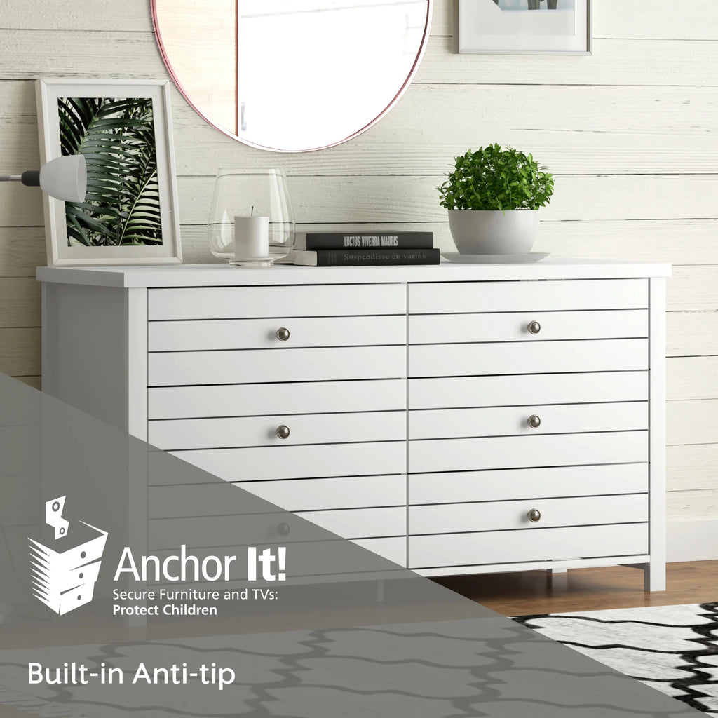 Living Essentials by Hillsdale Harmony Wood 6 Drawer Dresser, Matte White