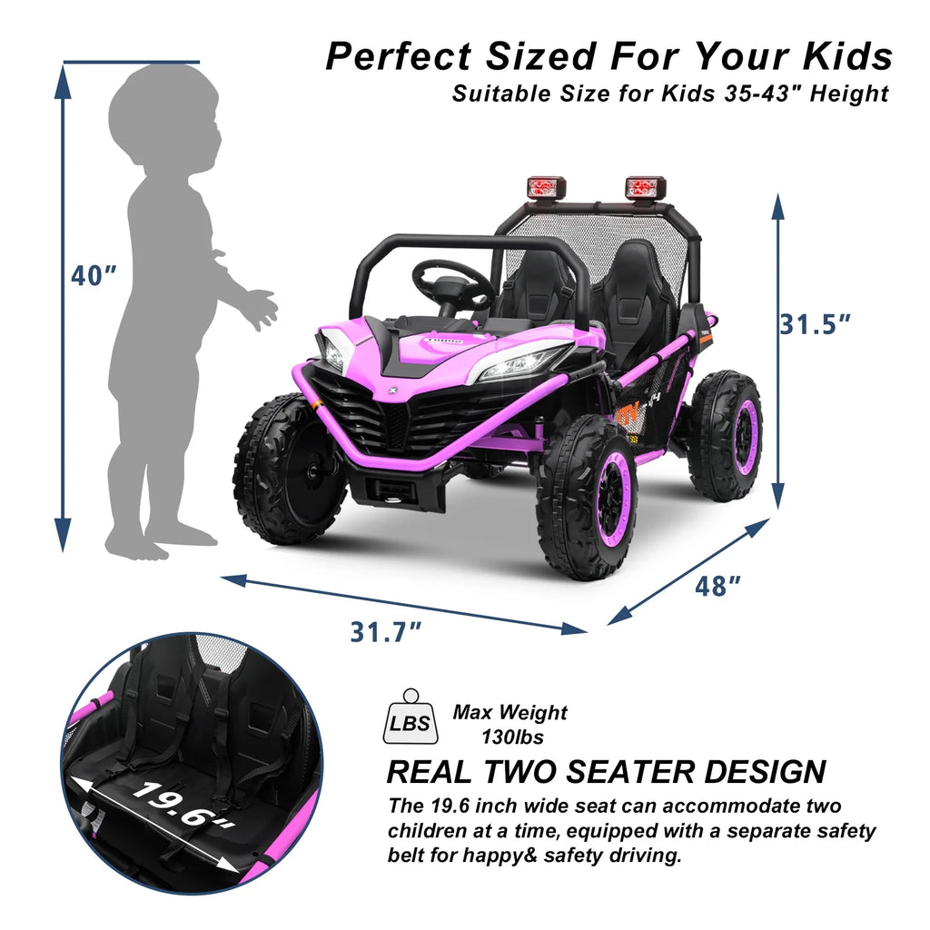 OTTORD 24 V Ride on Car UTV 2 Seater, 2x200W Electric Car Truck with Metal Frame, Brake&Gas Pedal, EVA Tires,3 Speed (Purple Pink)