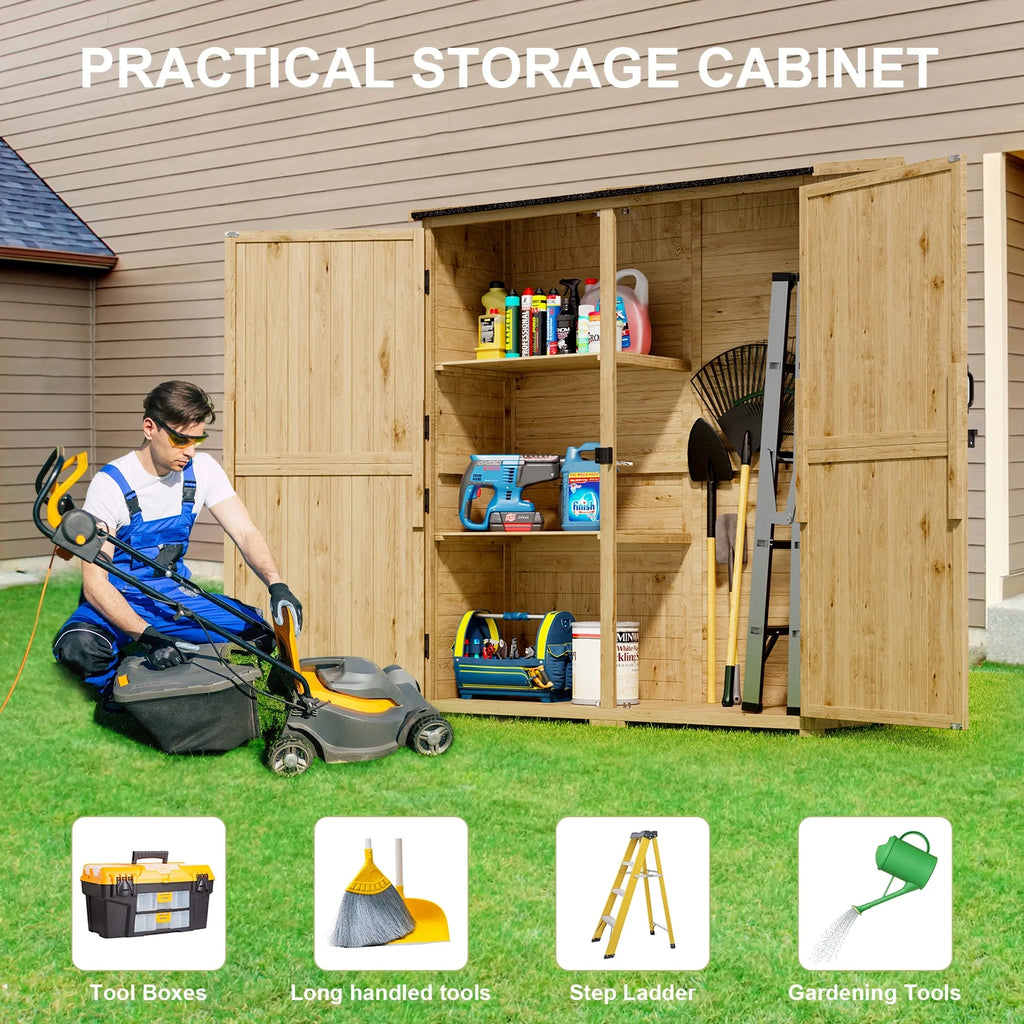 Outdoor Storage shed, Lofka Wooden Outdoor Storage Cabinet, with 2 Lockable Doors and Handles, 5.3ft x4.6ft, Natural