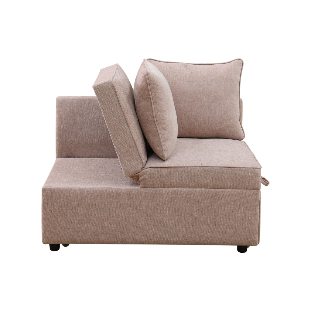 Aukfa 71" Convertible Chaise Futon Pull Out Sofa Chair Bed, Adjustable Backrest, 2 Pillows, Linen, Pink