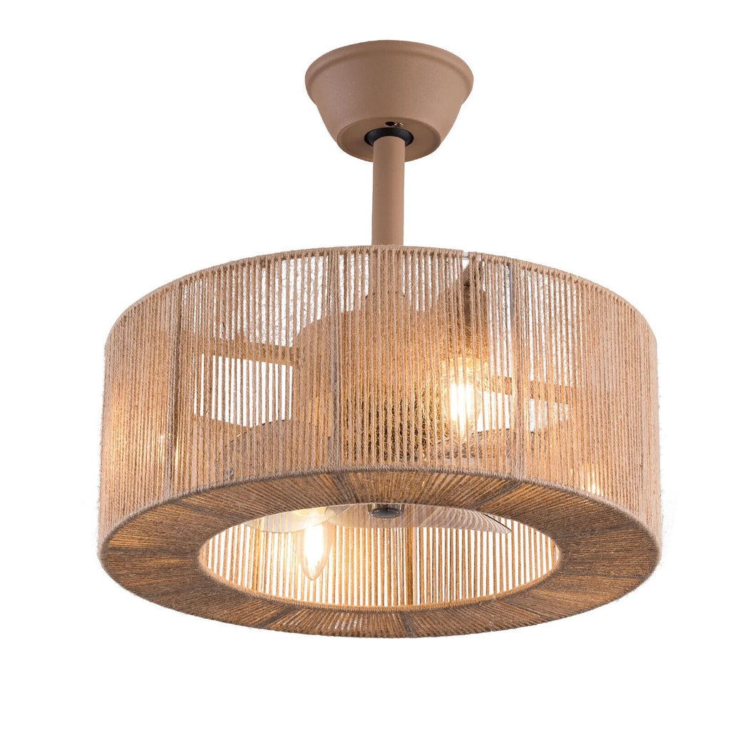 Caged Ceiling Fan Light 6 Speeds Living Room Chandelier Hanging Lamp with Remote
