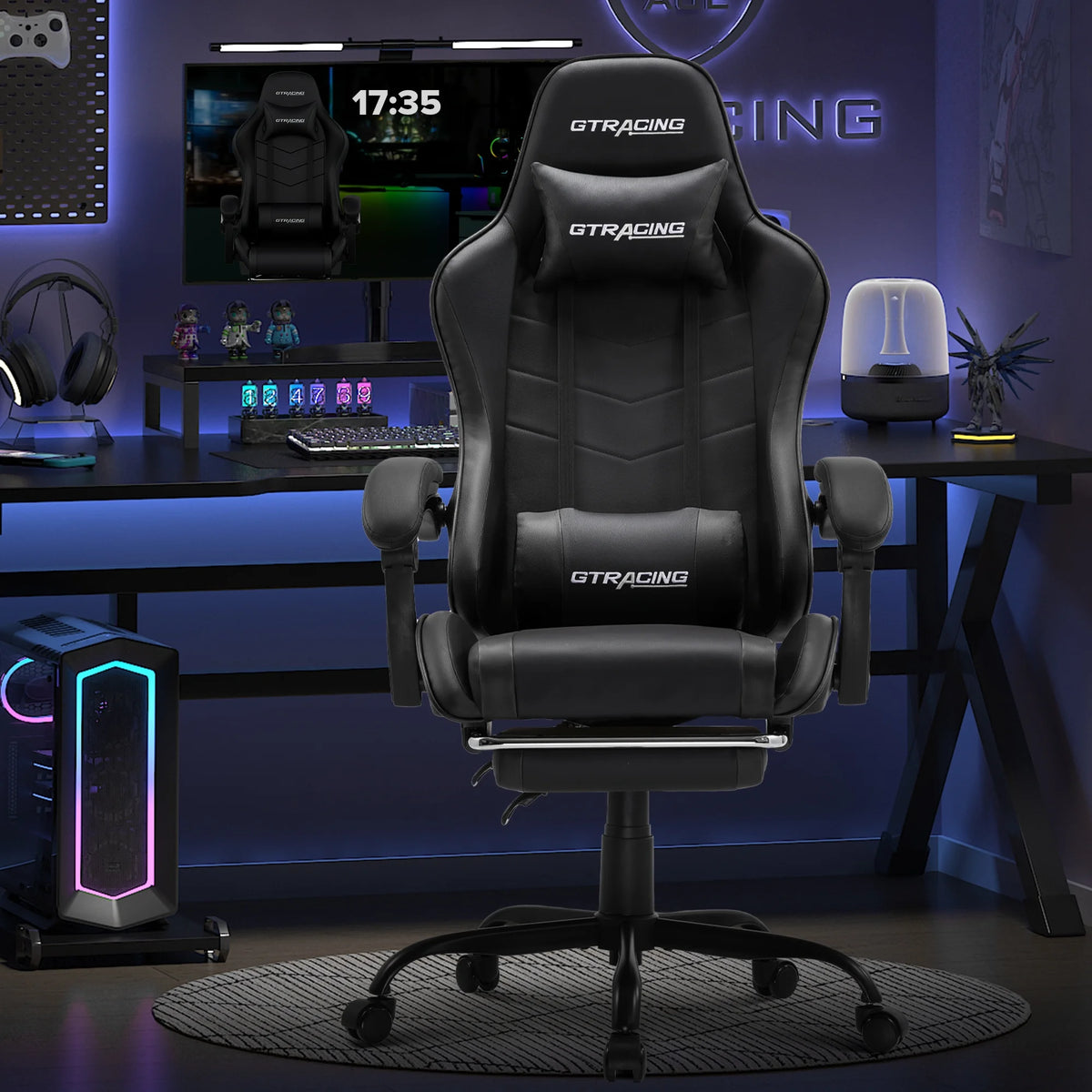 GTRACING GTWD-200 Ergonomic Gaming Chair with Adjustable Pillows and Footrest , White