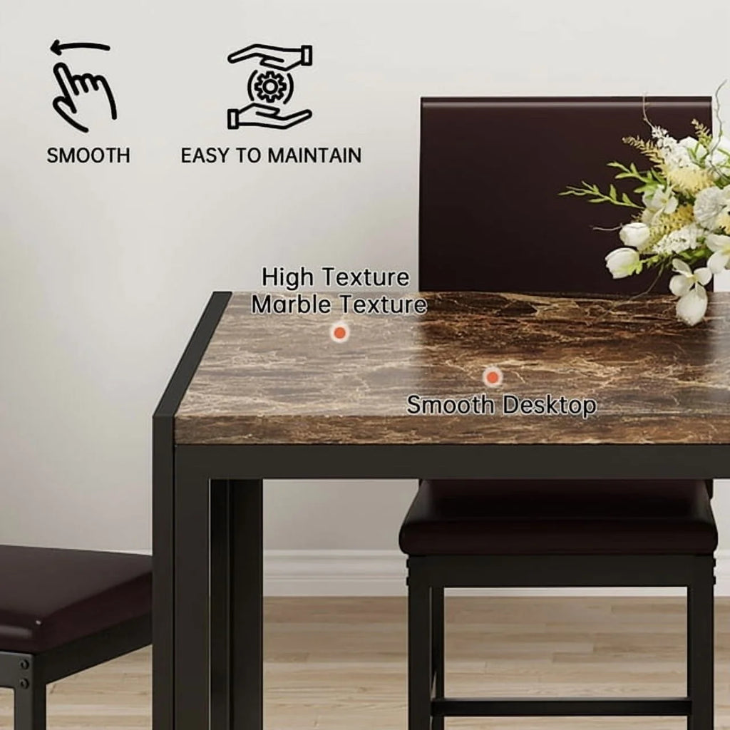 AWQM Dining Table Set of 4, Faux Marble 5 Piece Dining Room Table Set with PU Leather Chairs, Rectangular Kitchen Table Set for Apartment, Dining, White