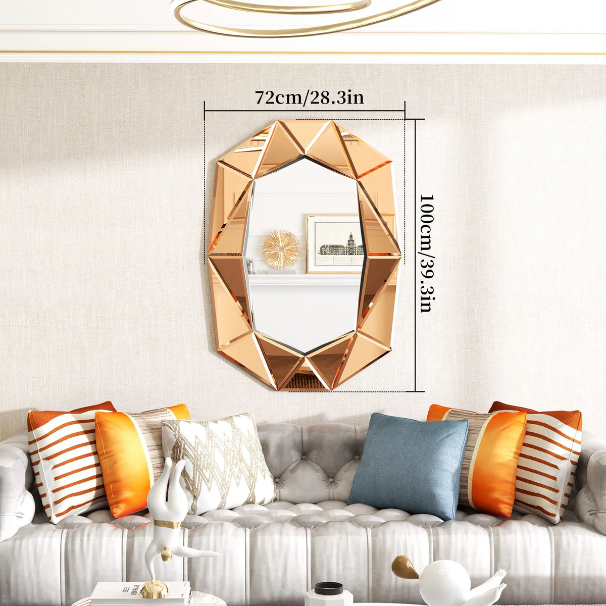 LUVODI Geometric Mirror Wall 28 x 39 inch Art Mirror Green 3D Glass Beveled for Bathroom Living Room