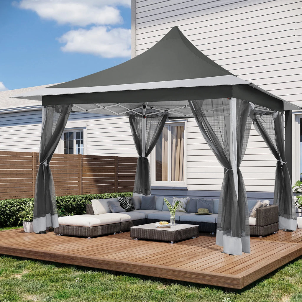COBIZI 12x12 Outdoor Gazebo Pop Up Gazebo Canopy with Mosquito Netting Patio Tent Backyard Canopy with 2-Tiered Vented Top 3 Adjustable Height, Beige