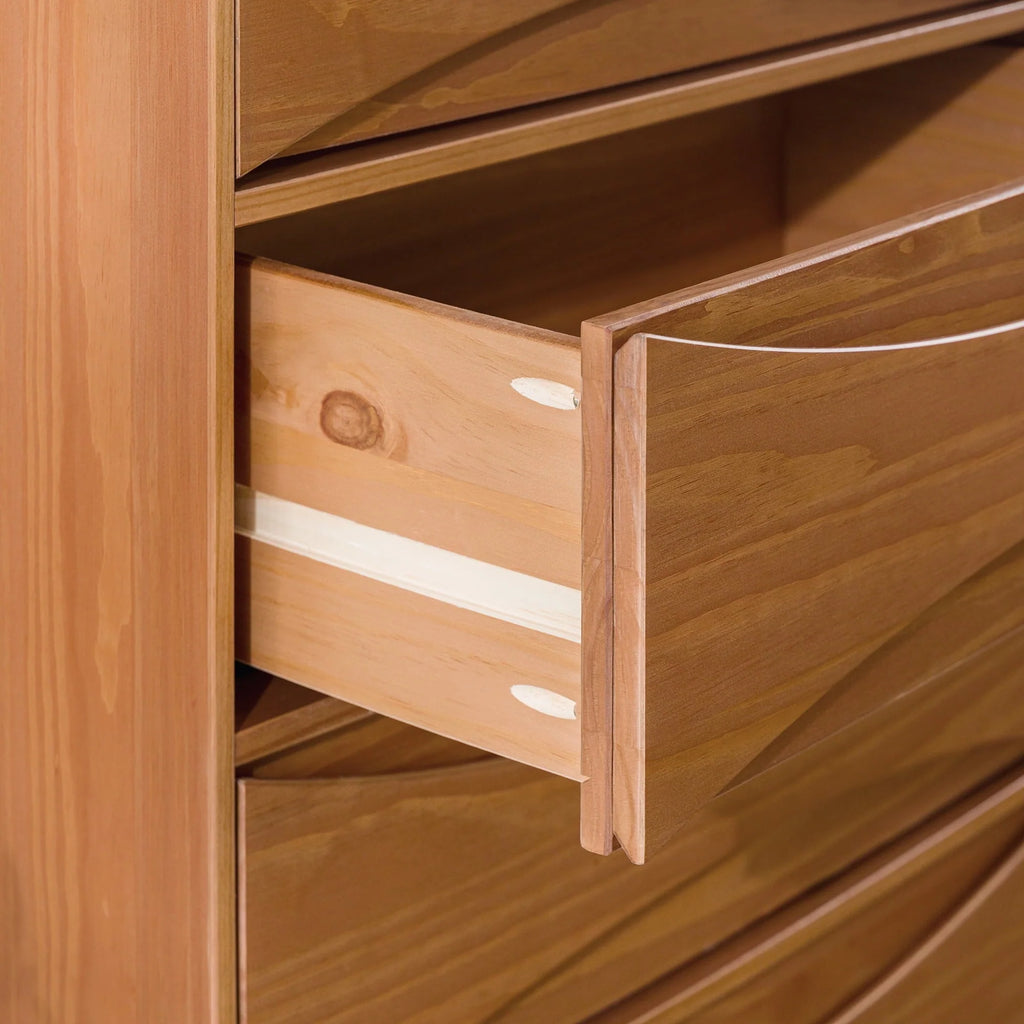 Walker Edison 30” Mid-Century Modern Curved Front 5-Drawer Dresser, Caramel
