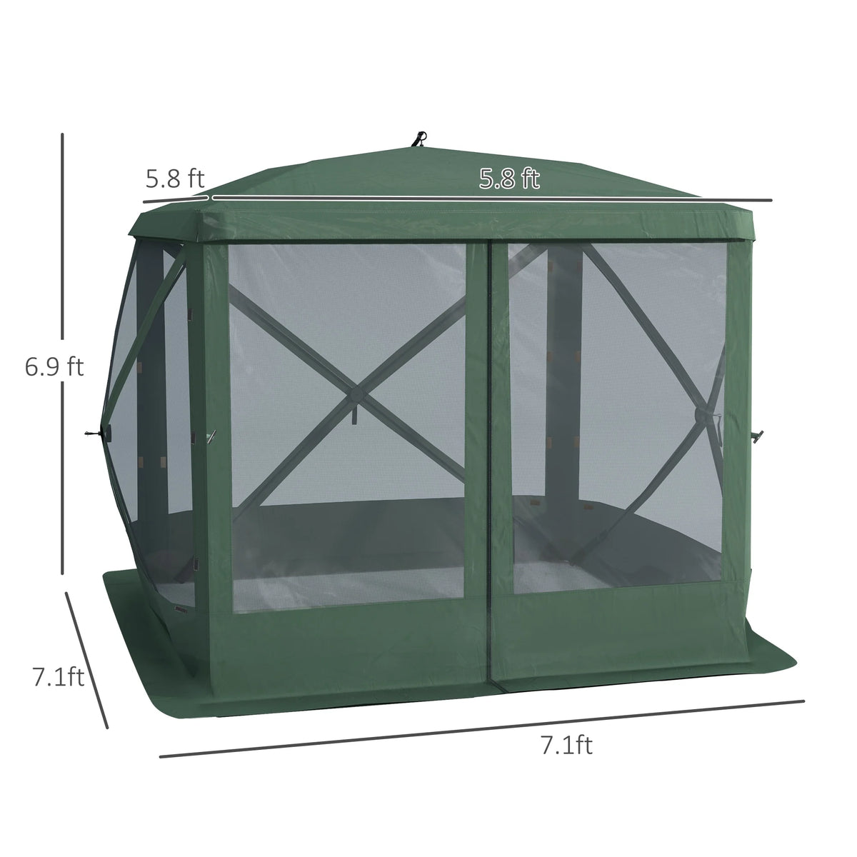Outsunny Pop Up Camping Canopy Gazebo Screen Shelter Tent with Single Person Easy Set-Up, Ventilating Mesh, Portable Carry Bag for Outdoor Camping Party Event, 7x7FT, Green