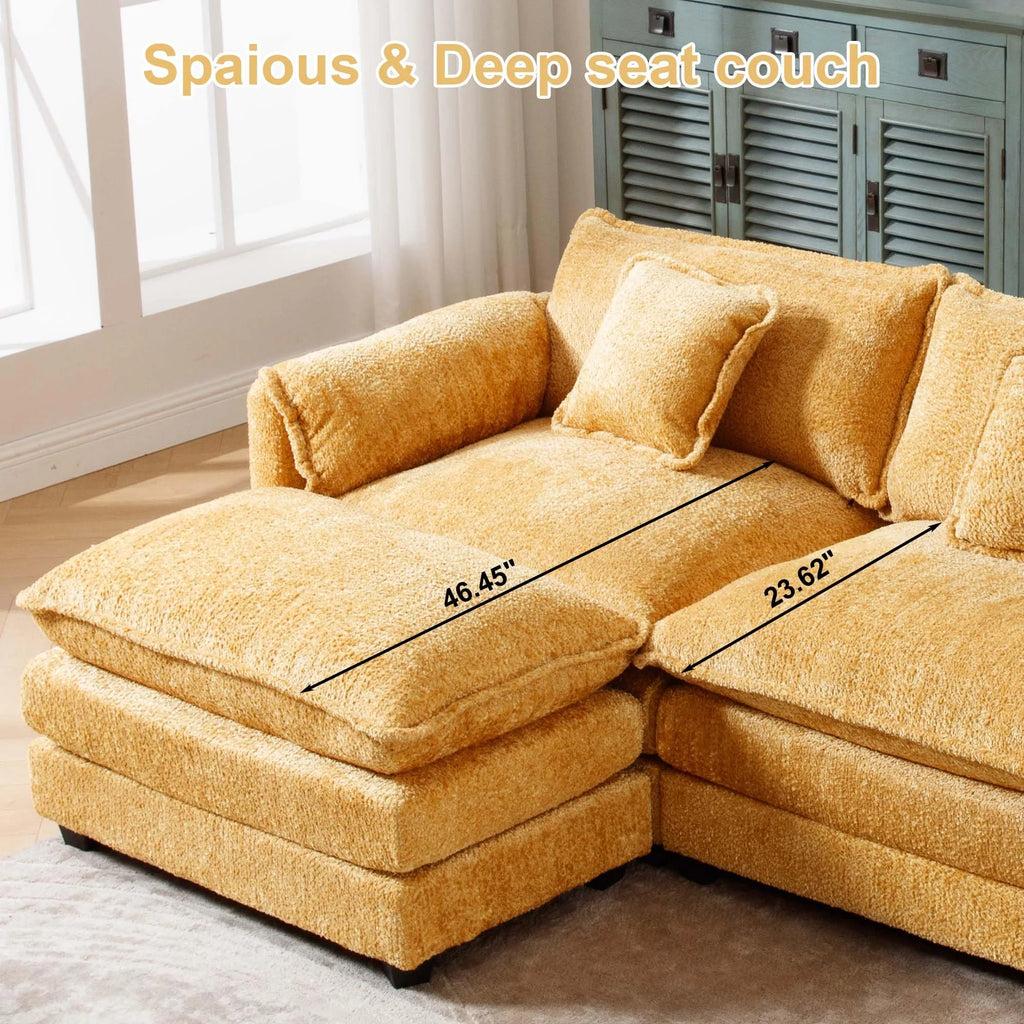 GNIXUU 112" Oversized Sectional Sofa Cloud Couch for Living Room, Modern Chenille L Shaped Couch, Comfy Boucle Modular Sofa Sleeper with Moveable Ottoman & Memory Foam (Green)