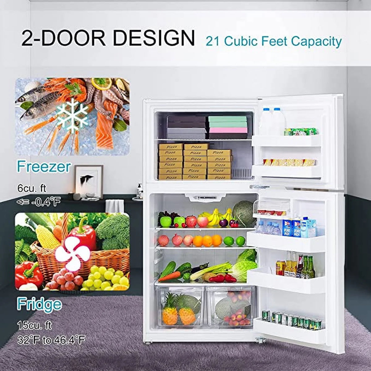 Smad 21 Cu.ft. Upright Convertible Freezer/Refrigerator, Quick Freeze for Garage, Kitchen, Home