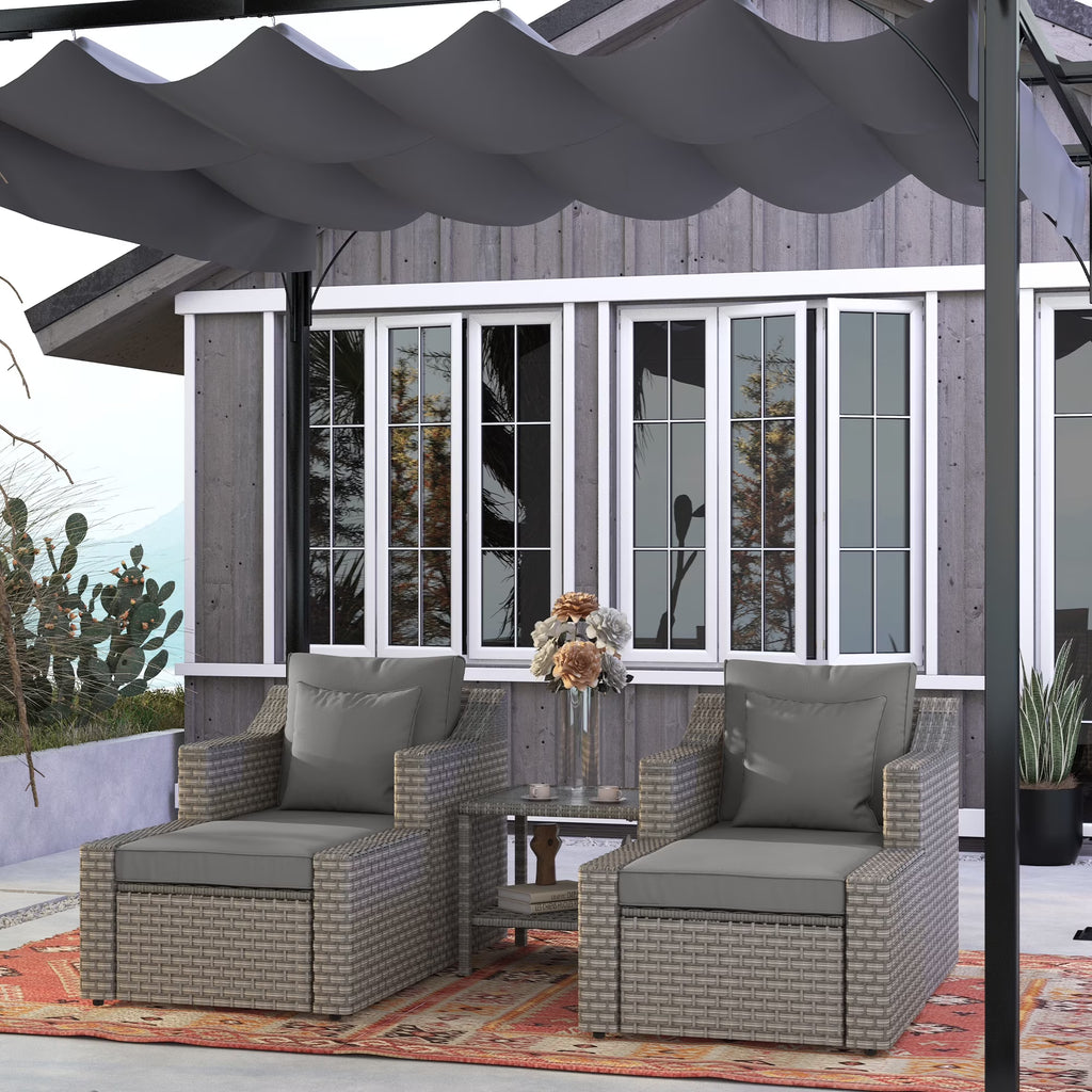 Outsunny 5 Piece Patio Furniture Set, All Weather PE Rattan Conversation Chair & Ottoman Set w/ Table, Cushions & Pillows Included, Beige