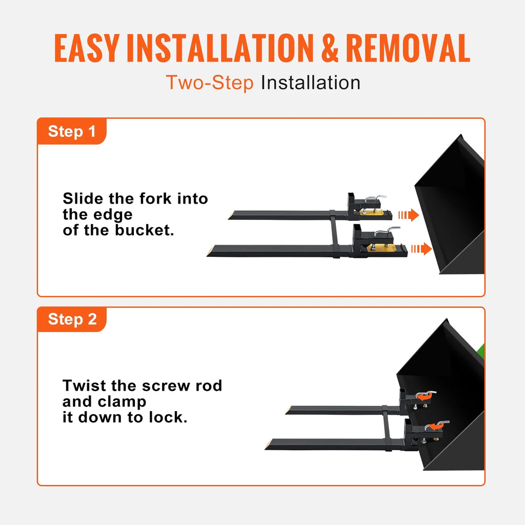 BENTISM Pallet Forks, 4000 lbs Clamp on Tractor Bucket Forks, 60" Total Length Heavy Duty Pallet Forks with Adjustable Stabilizer Bar