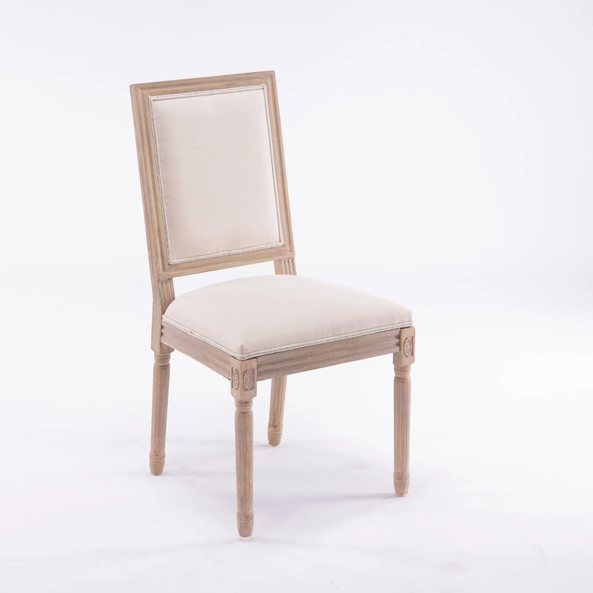 Classic Cream French-Style Dining Chair Set of 2 - Antique Painted Solid Wood Frame with Comfortable Linen Fabric Upholstery for Elegant Dining Spaces
