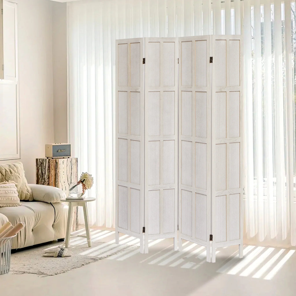 Aletheiawu 4 Panel Room Divider Wall and Folding Privacy Screens��No Installation Required��White