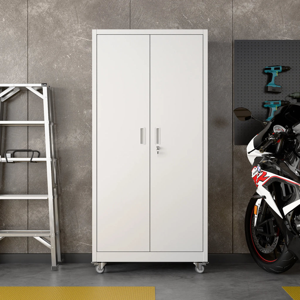 Aobabo Metal Storage Cabinet with Lock,Garage Storage Cabinet with Wheels,72In Steel Storage Cabinet for Garage Home Storage, Black Required-Assembly