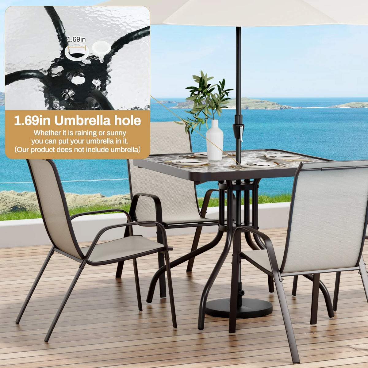 Pirecart 5-Piece Outdoor Patio Dining Table Set with 4 Stackable Textilene Chairs for for Patio, Lawn, Garden, Gray