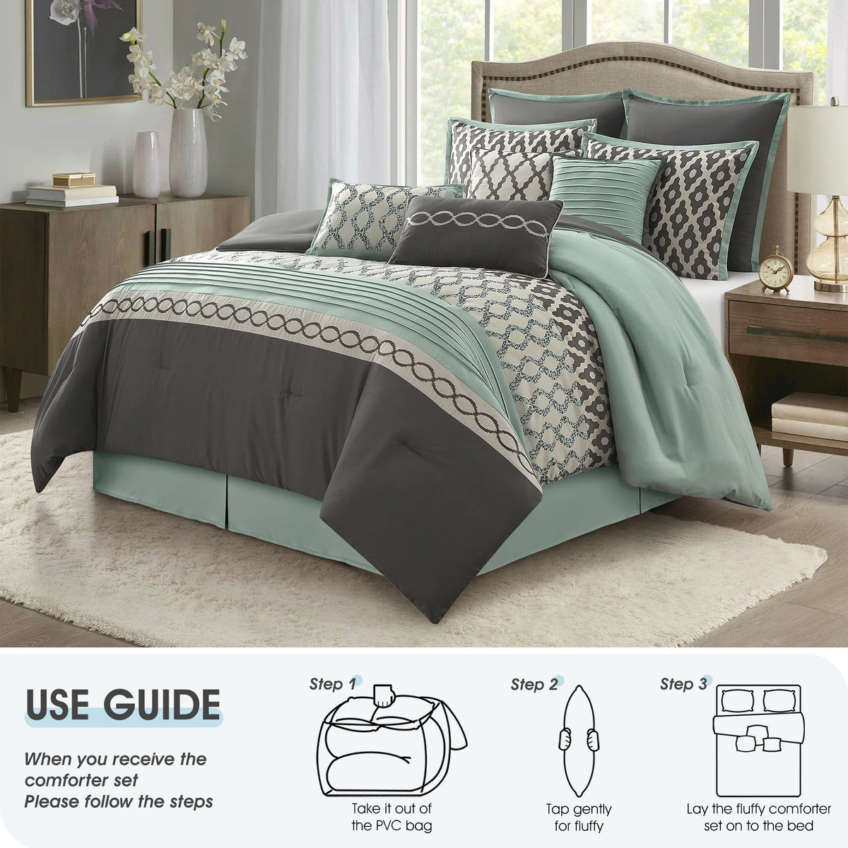 LANCO MODERN LIFESTYLE King Size Comforter Set, Burgundy, 10 Piece Bed in a Bag for All Seasons, Luxury Extreme Comfort Bedding Sets with Bedskirt, Pillow Shams, Euro Shams and Decor Pillows