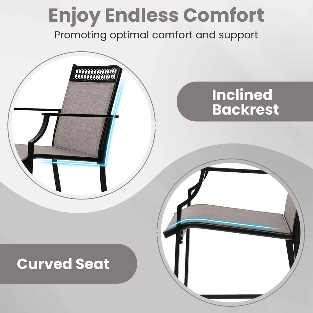 Costway Outdoor Counter Stools Set of 2 with Footrest & Armrests Metal Frame for Backyard Blue