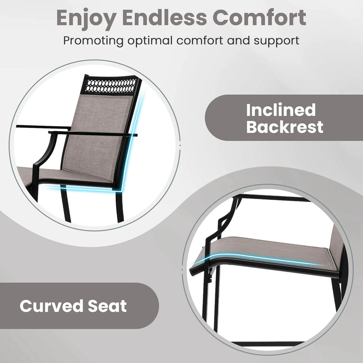 Costway Outdoor Counter Stools Set of 2 with Footrest & Armrests Metal Frame for Backyard Blue