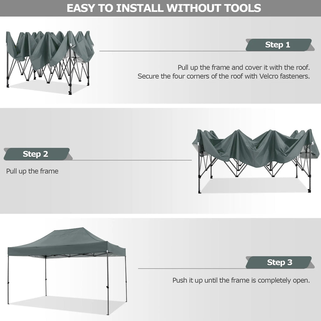 COBIZI 10x15ft Pop up Canopy, Easy up Heavy Duty Canopy Tent with 4 Removable Sidewalls,Gray