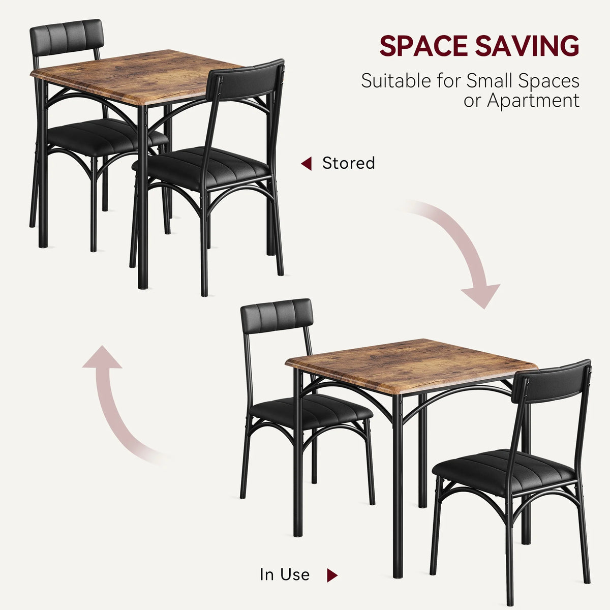 3 Piece Dining Table Set, Modern Industrial Table and Chairs Set for Home Kitchen, Kitchen Table Set for Small Space, Apartment, Rustic Gray
