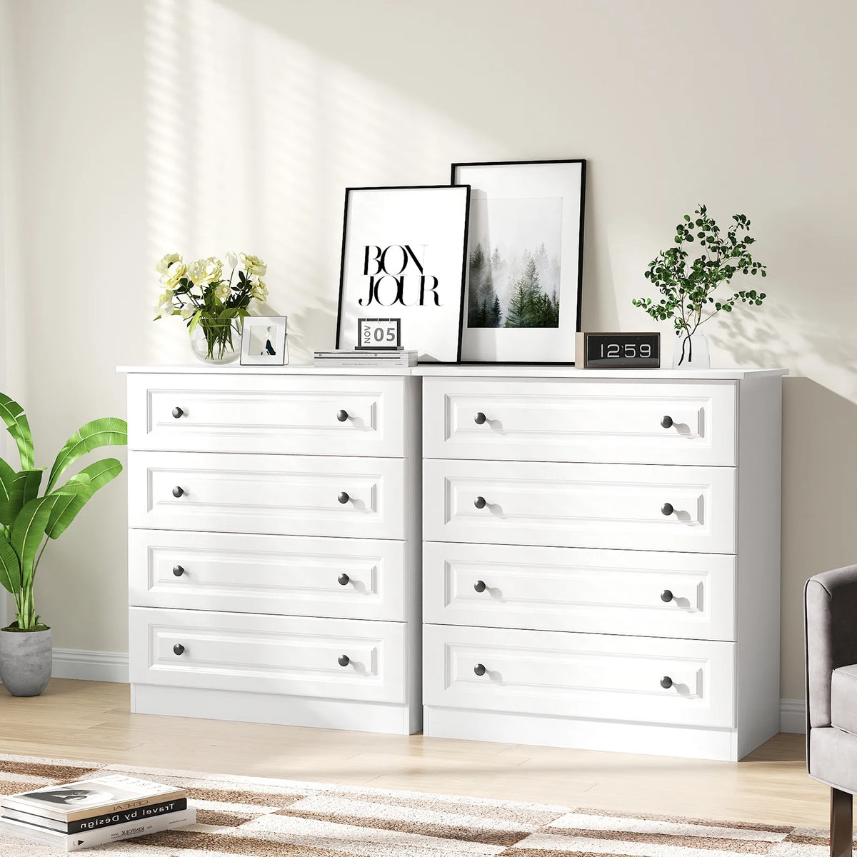 IDEALSOUL Dresser, Black Dresser Tall dresser with Large Storage Space, 4 Drawer Dresser for Bedroom, Hallway, Entryway