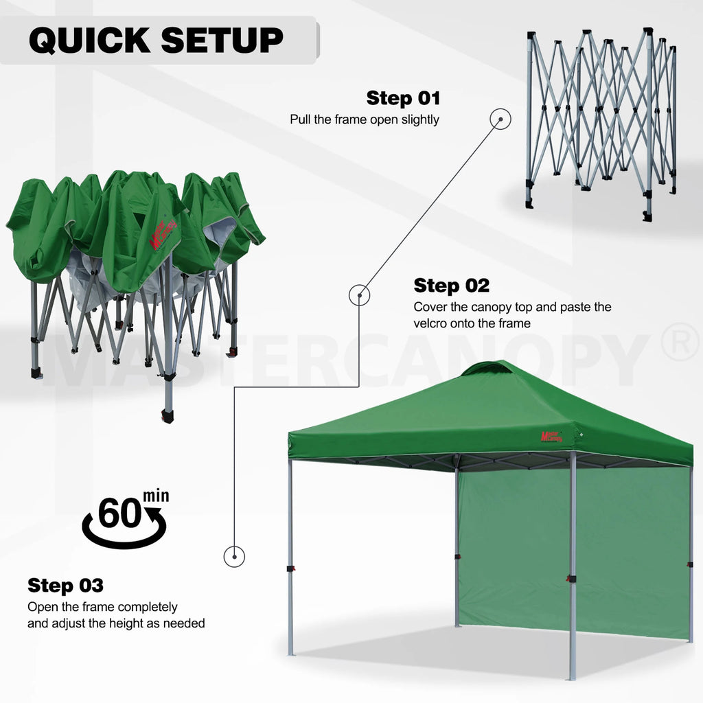 MASTERCANOPY 10' x 10' Easy Pop-up Canopy Tent Outdoor Shade Shelter with 1 Sidewall, White