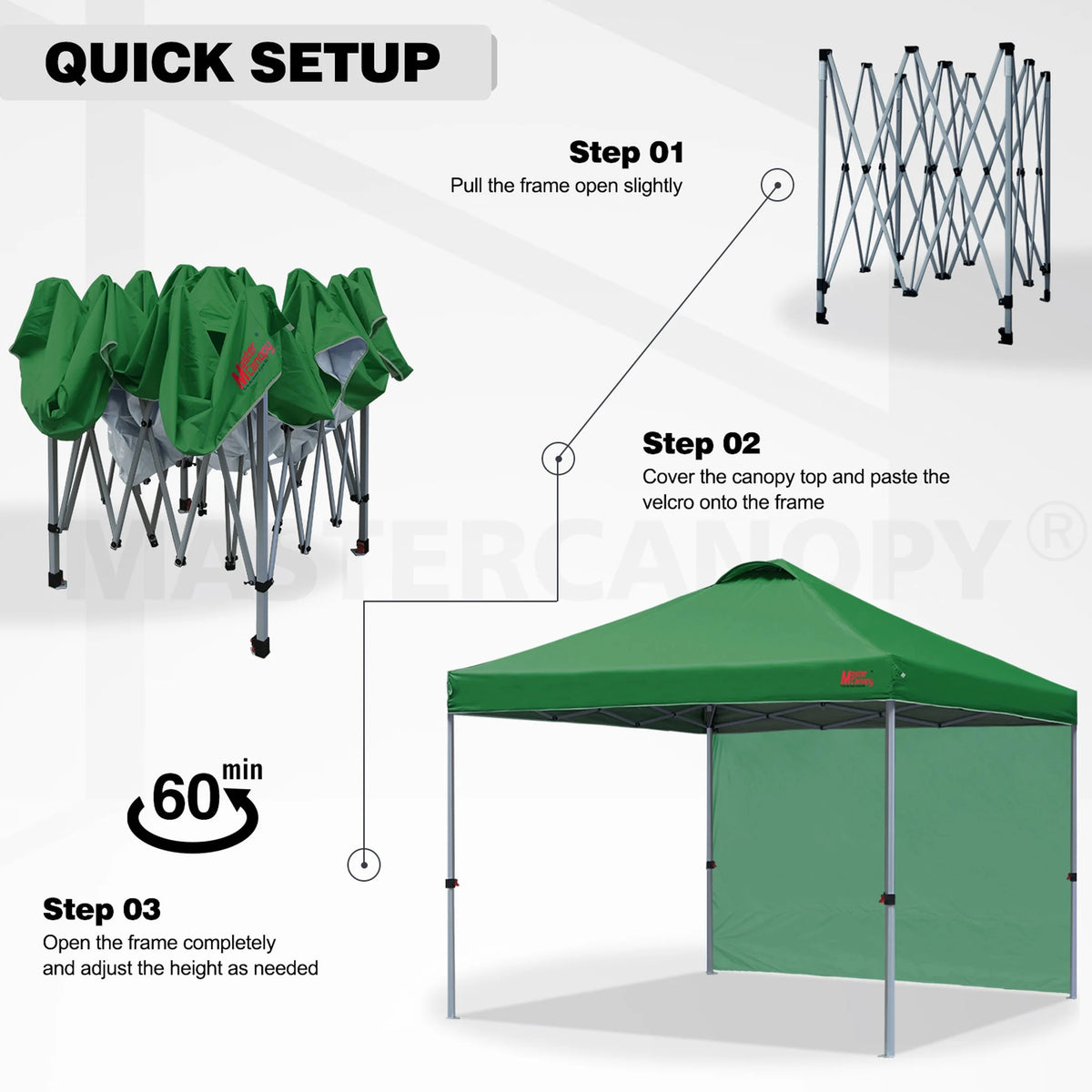 MASTERCANOPY 10' x 10' Easy Pop-up Canopy Tent Outdoor Shade Shelter with 1 Sidewall, White