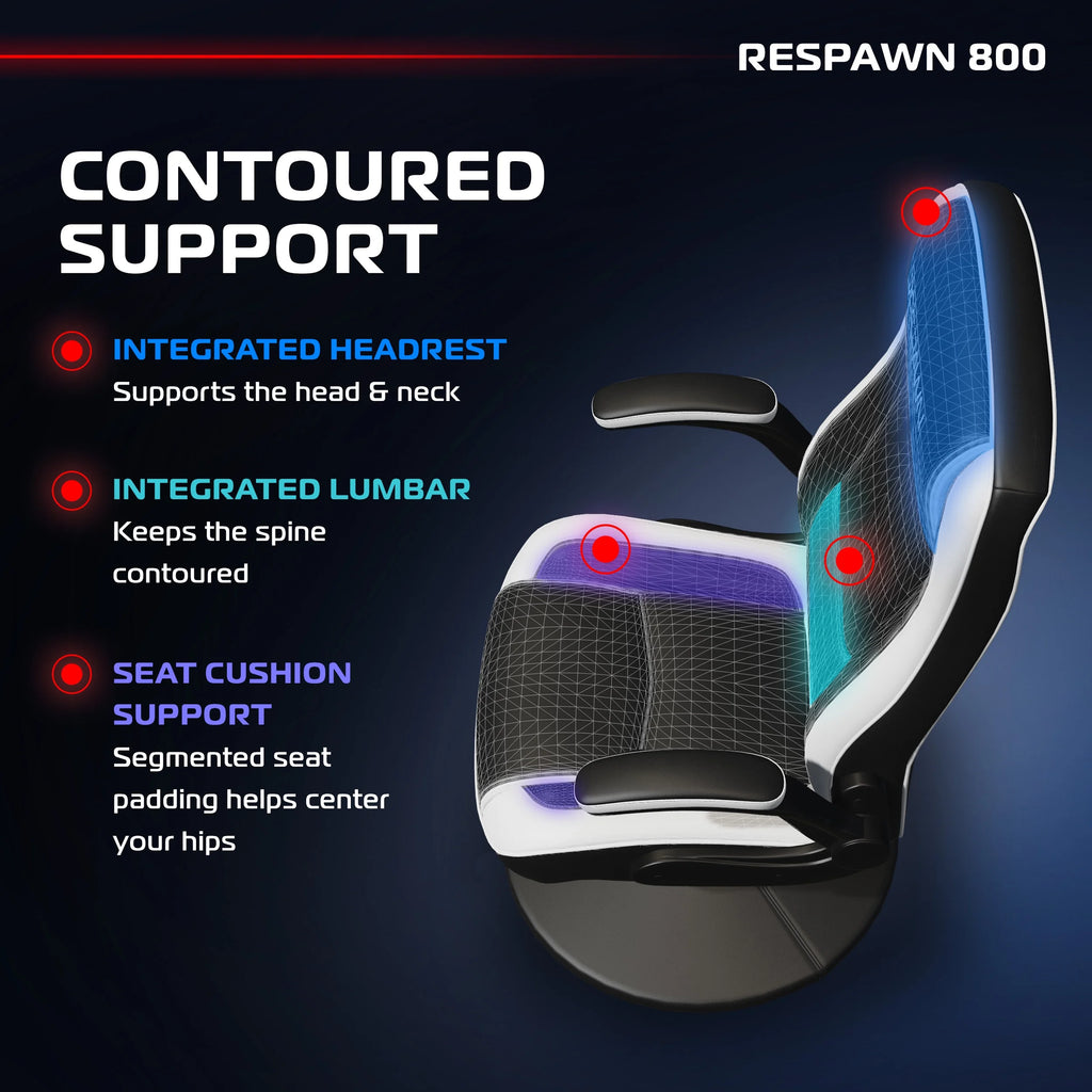 RESPAWN 800 Swivel Rocker Gaming Chair - Ergonomic Floor Gaming Seat with Lumbar Support, Flip Up Armrest, High Back, Pedestal Base, Comfortable No Wheels Console Video Game Rocker Chair - Red