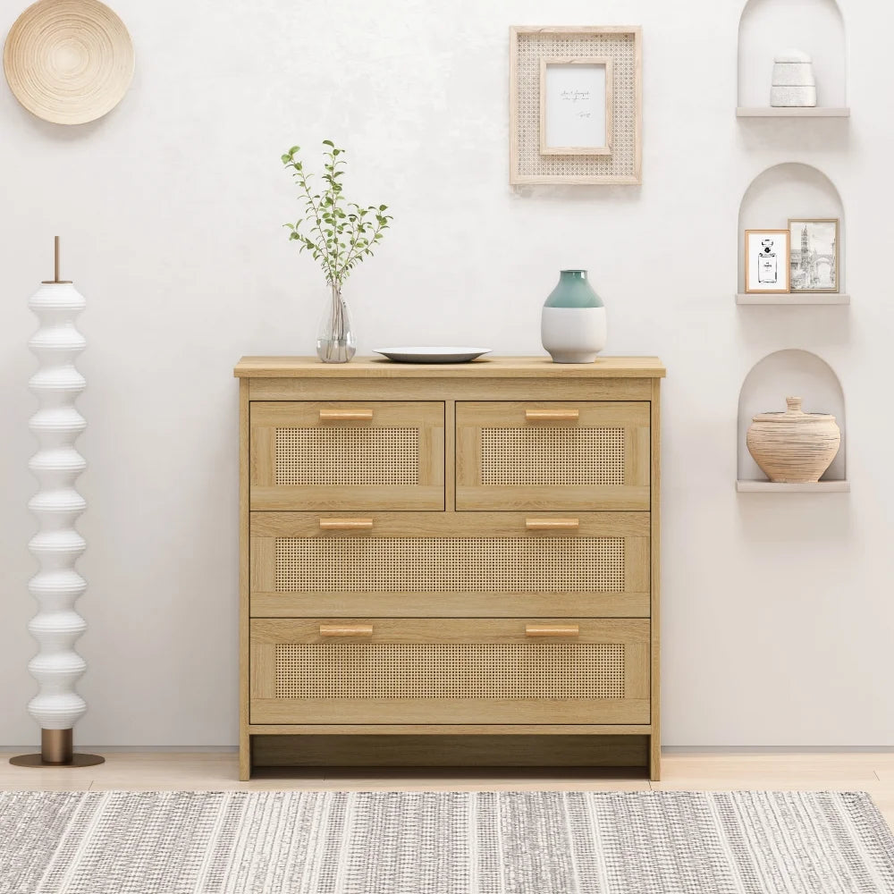 Tcbosik 4-Drawers Dresser, 31.5" Storage Chest of Drawers for Bedroom, Easy to Assemble, Natural
