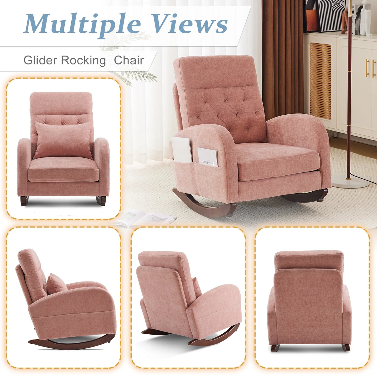 Ktaxon Rocking Accent Chair Glider Reading Chair Comfy Teddy Velvet Upholstered Single Sofa Rocker for Living Room, Nursery, Bedroom Beige